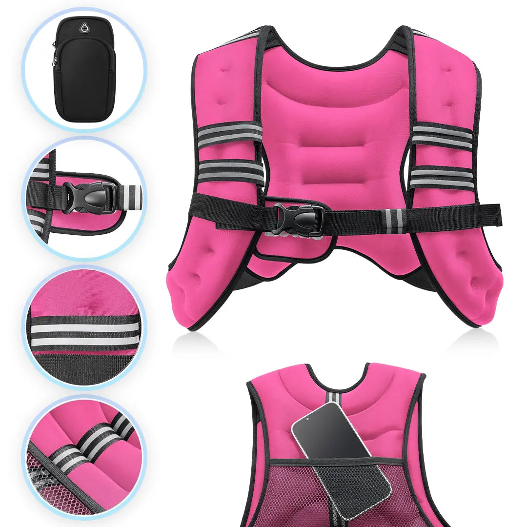 【Springstatements】Zelus Weighted Vests,6/8/12/16/20/25/30Lbs Weight Vest with Detachable Phone Pouch&Reflective Stripes&Adjustable Straps| Exercise Equipment & Workout Enhancer for Motivational Walking, Strength Training, Running, Rucking