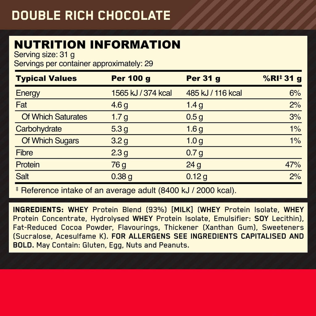 Gold Standard Whey Protein, Muscle Building Powder with Naturally Occurring Glutamine and Amino Acids, Double Rich Chocolate, 29 Servings, 899 G, Packaging May Vary