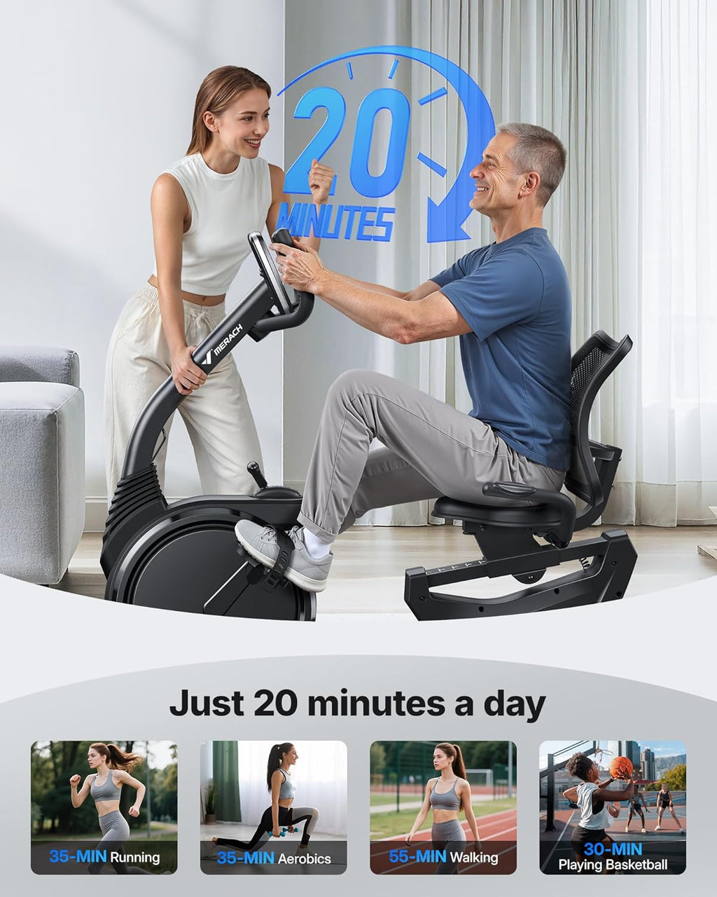 Recumbent Exercise Bike, Recumbent Bike for Home, Light Commercial Recumbent Bikes for Seniors Adults, Magnetic Recumbent Stationary Bike with Smart Bluetooth and Exclusive App, LCD