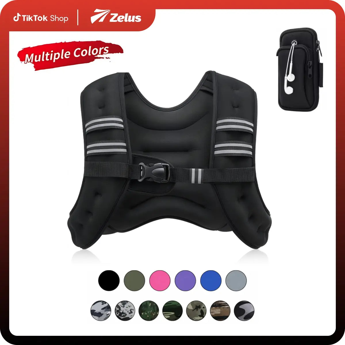 【Springstatements】Zelus Weighted Vests,6/8/12/16/20/25/30Lbs Weight Vest with Detachable Phone Pouch&Reflective Stripes&Adjustable Straps| Exercise Equipment & Workout Enhancer for Motivational Walking, Strength Training, Running, Rucking