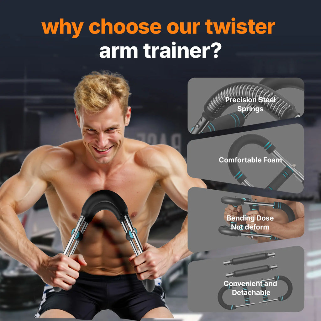Merach Adjustable Power Twister Bar，With Portable Spring Resistance, Ideal for Upper Body Strength Training, Builds Muscles for Chest Shoulders and Arms, Home Gym Fitness Equipment for Men