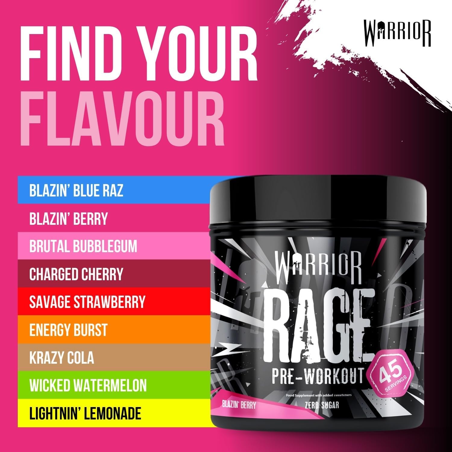 Rage Pre Workout Powder 392G (45 Servings) – 300Mg Caffeine High Stim Energy Drink Supplement + Beta-Alanine, Creatine, BCAA, Taurine, Citrulline & Arginine AAKG for Muscle – Blazin' Berry