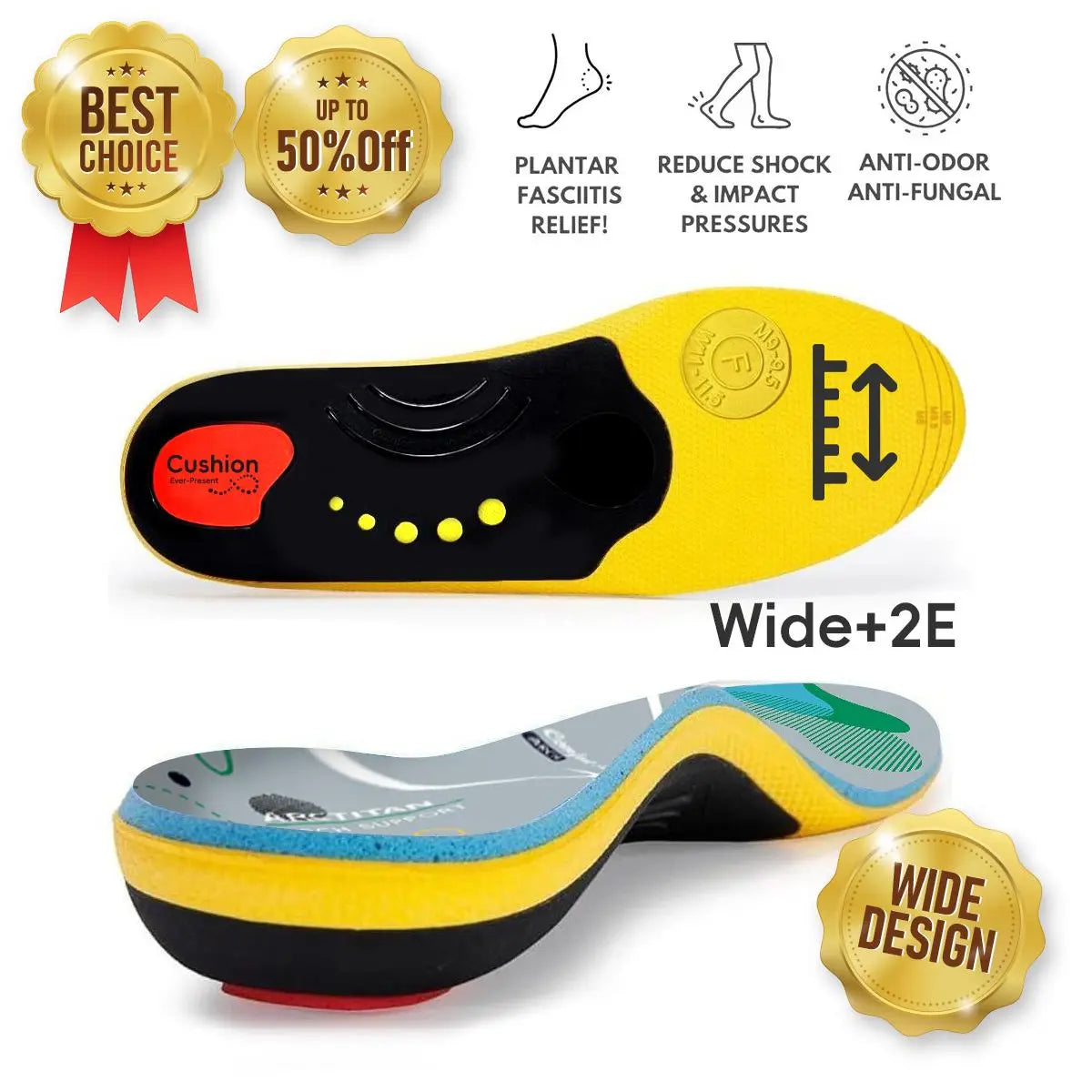 High Arch Support Orthotic Insoles for Men Women,Plantar Fasciitis Insoles,Work Boot Insoles for Standing All Day,Shock Absorbing Heavy Duty Support Relief Foot Pain,Orthotic Flat Feet,Heightening Insole,Chef,Food Service,Shoe Inserts,Sweat Footwear
