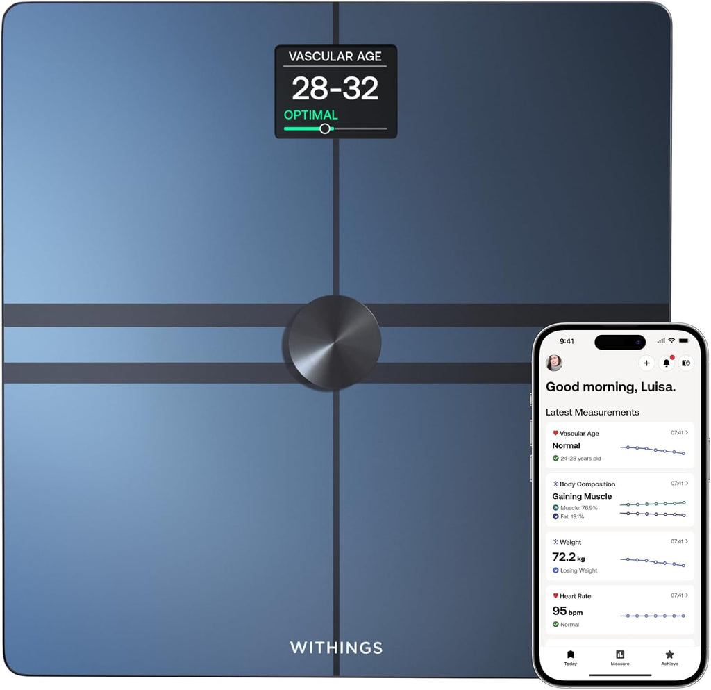 Body Comp - Scale for Body Weight and Complete Body Analysis, Wi-Fi & Bluetooth Scale with Color Screen, Digital Scale with Accurate Visceral Fat, Heart Heath - Compatible with Apple Health