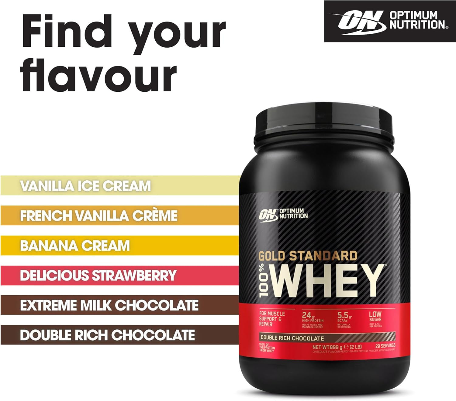 Gold Standard Whey Protein, Muscle Building Powder with Naturally Occurring Glutamine and Amino Acids, Double Rich Chocolate, 29 Servings, 899 G, Packaging May Vary