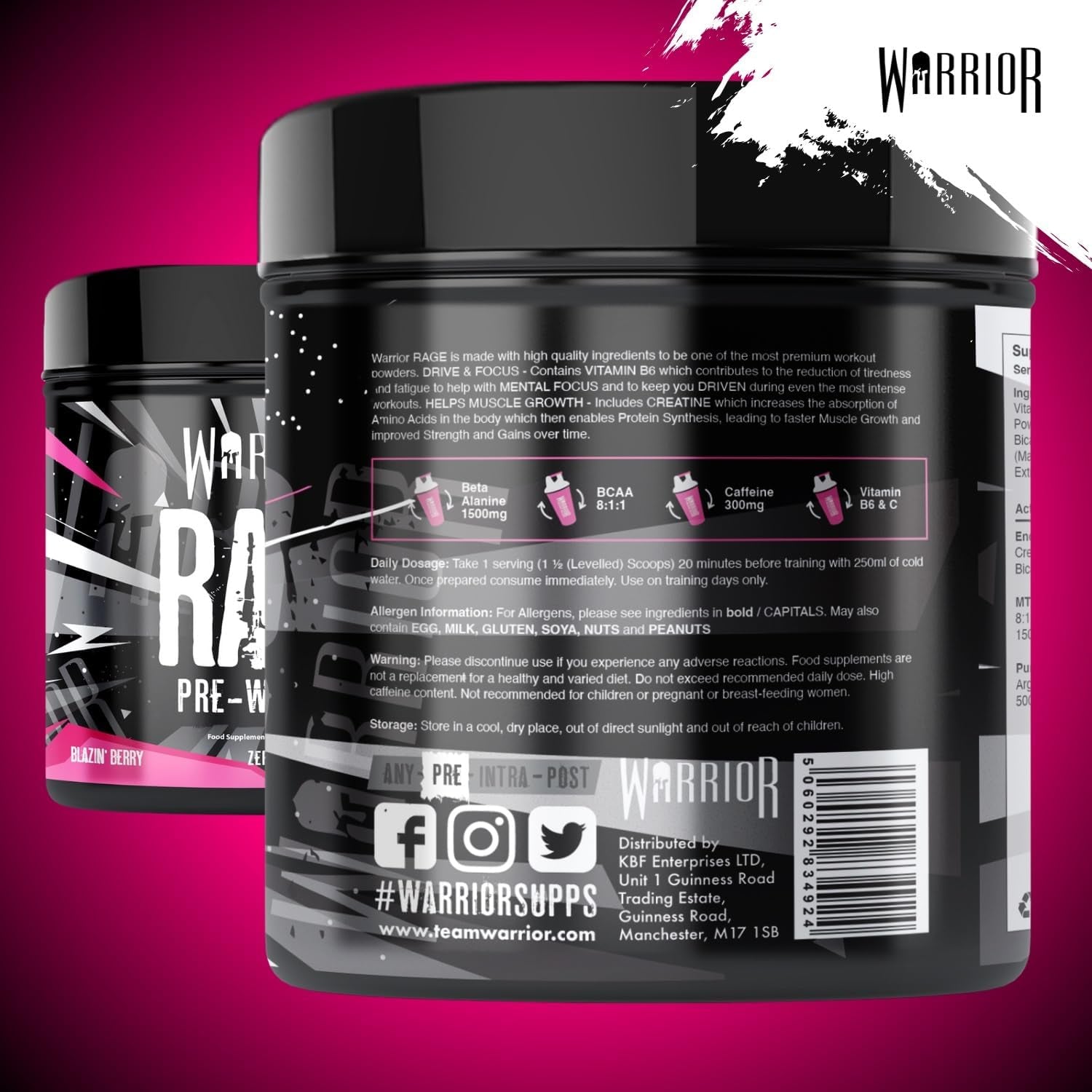 Rage Pre Workout Powder 392G (45 Servings) – 300Mg Caffeine High Stim Energy Drink Supplement + Beta-Alanine, Creatine, BCAA, Taurine, Citrulline & Arginine AAKG for Muscle – Blazin' Berry