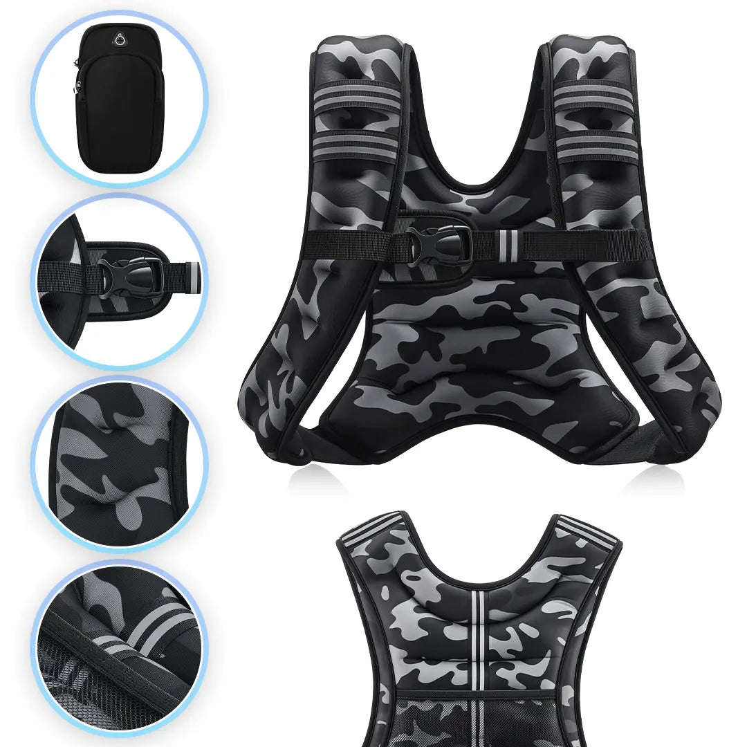 【Springstatements】Zelus Weighted Vests,6/8/12/16/20/25/30Lbs Weight Vest with Detachable Phone Pouch&Reflective Stripes&Adjustable Straps| Exercise Equipment & Workout Enhancer for Motivational Walking, Strength Training, Running, Rucking