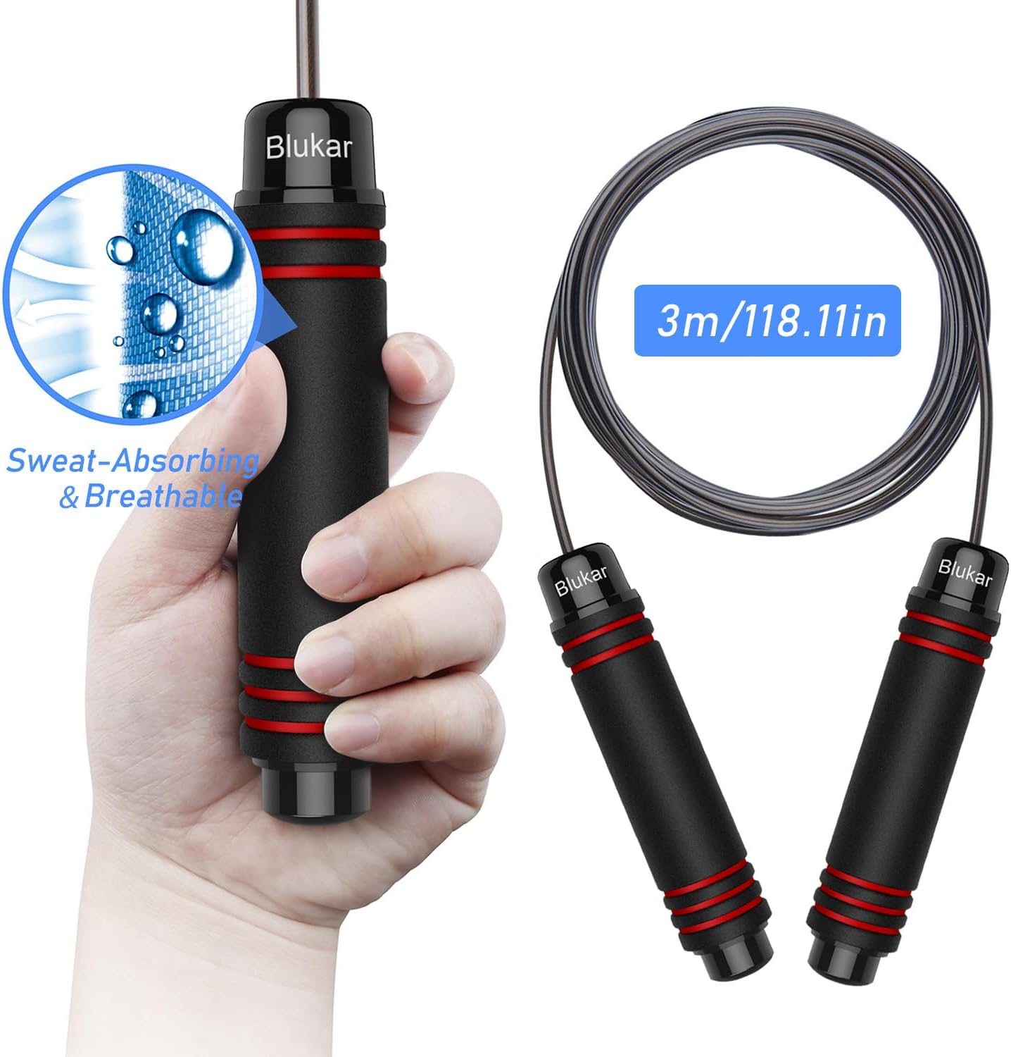 Skipping Rope, Speed Jump Rope Tangle-Free Adjustable Cord with Rapid Ball Bearings & Soft Foam Handle for Fitness Workouts Fat Burning Exercises Boxing - Spare Cord Length Adjuster Included