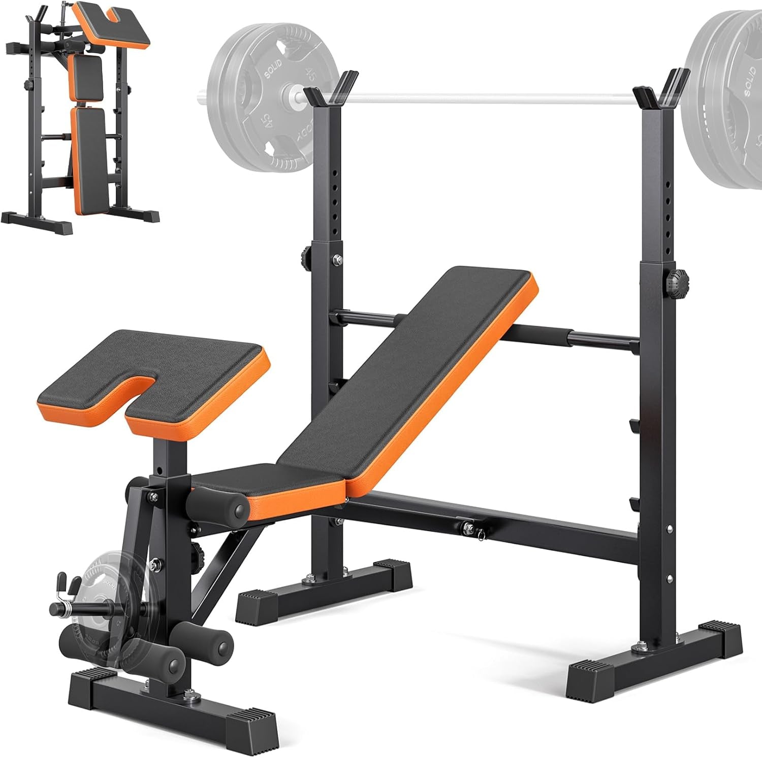 Multi-Function Weight Bench - Adjustable Leg Press, Preacher Curl Rack, Seat & Pedal for Full Body Workout Exercise Incline Decline Flat Utility Bench Press for Home Gym