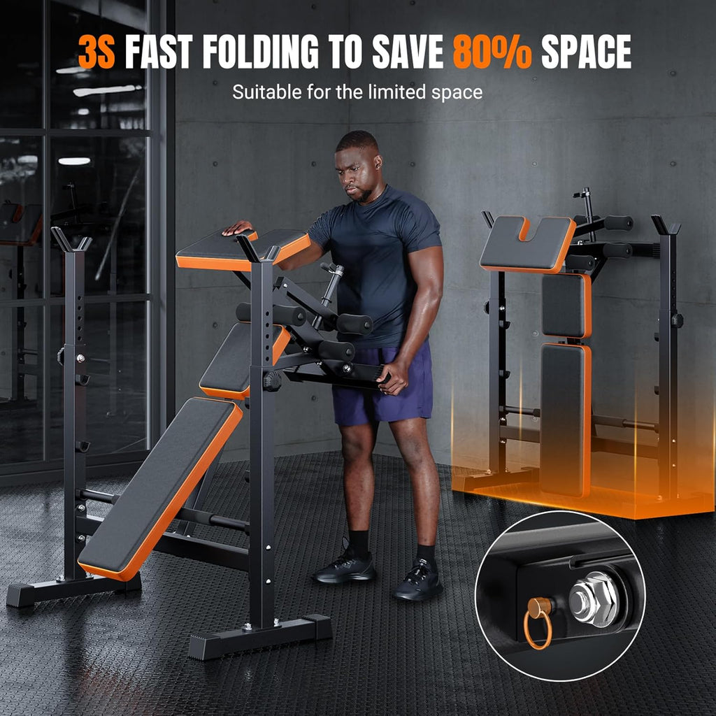 Multi-Function Weight Bench - Adjustable Leg Press, Preacher Curl Rack, Seat & Pedal for Full Body Workout Exercise Incline Decline Flat Utility Bench Press for Home Gym