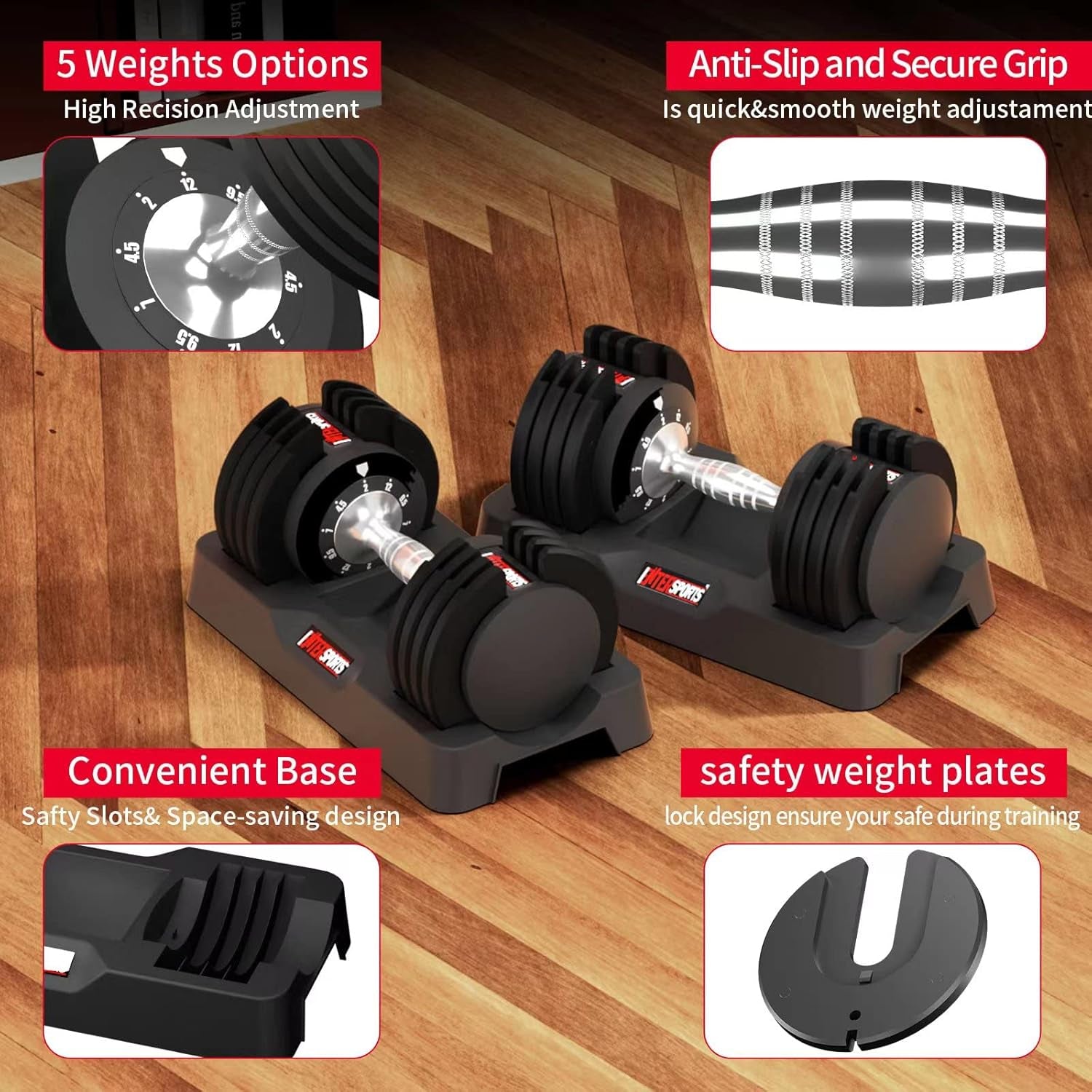 12Kg/18Kg/27Kg Adjustable Dumbbells,Dumbbell Set for Saving Place, Dumbbell Weights with Non-Slip Handle, Home Gym Strength Training Equipment for Full Bodybuilding