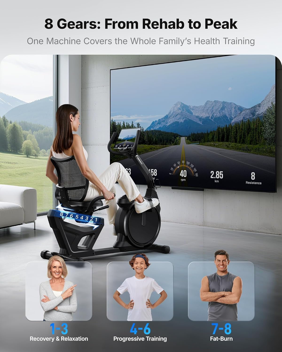 Recumbent Exercise Bike, Recumbent Bike for Home, Light Commercial Recumbent Bikes for Seniors Adults, Magnetic Recumbent Stationary Bike with Smart Bluetooth and Exclusive App, LCD