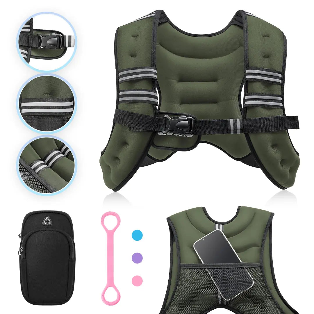 【Springstatements】Zelus Weighted Vests,6/8/12/16/20/25/30Lbs Weight Vest with Detachable Phone Pouch&Reflective Stripes&Adjustable Straps| Exercise Equipment & Workout Enhancer for Motivational Walking, Strength Training, Running, Rucking