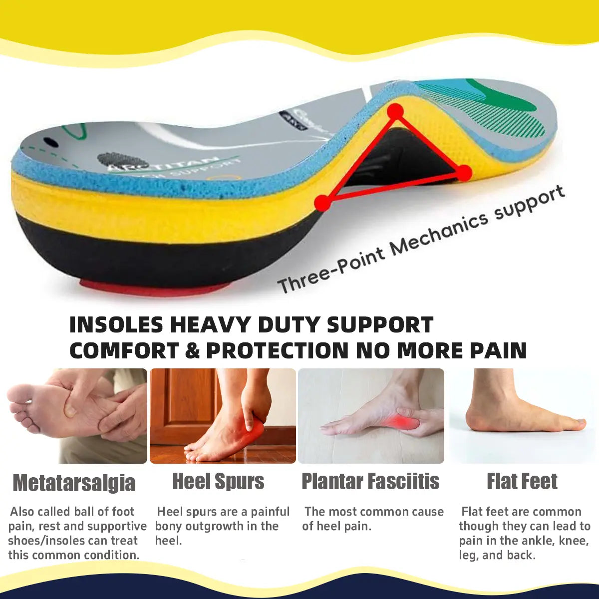 High Arch Support Orthotic Insoles for Men Women,Plantar Fasciitis Insoles,Work Boot Insoles for Standing All Day,Shock Absorbing Heavy Duty Support Relief Foot Pain,Orthotic Flat Feet,Heightening Insole,Chef,Food Service,Shoe Inserts,Sweat Footwear