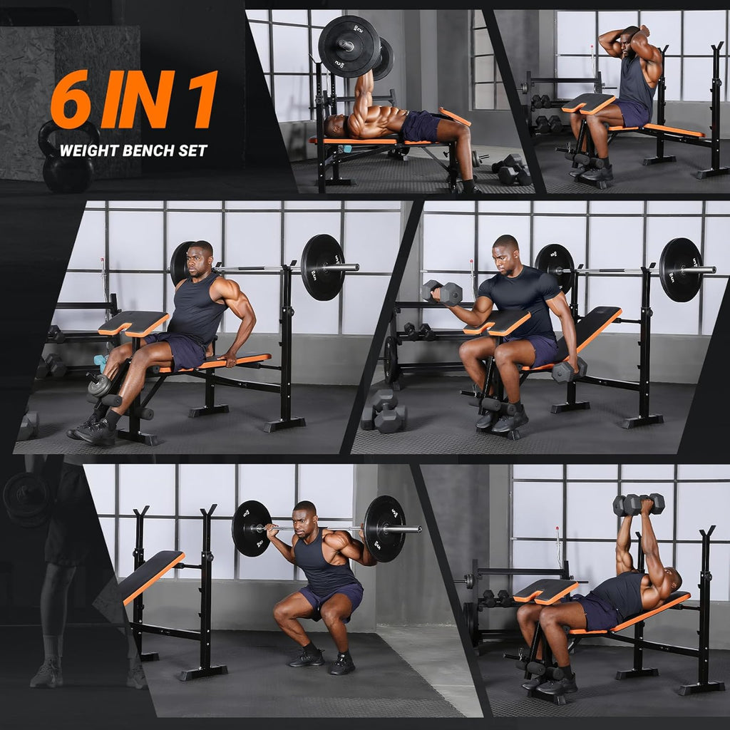 Multi-Function Weight Bench - Adjustable Leg Press, Preacher Curl Rack, Seat & Pedal for Full Body Workout Exercise Incline Decline Flat Utility Bench Press for Home Gym