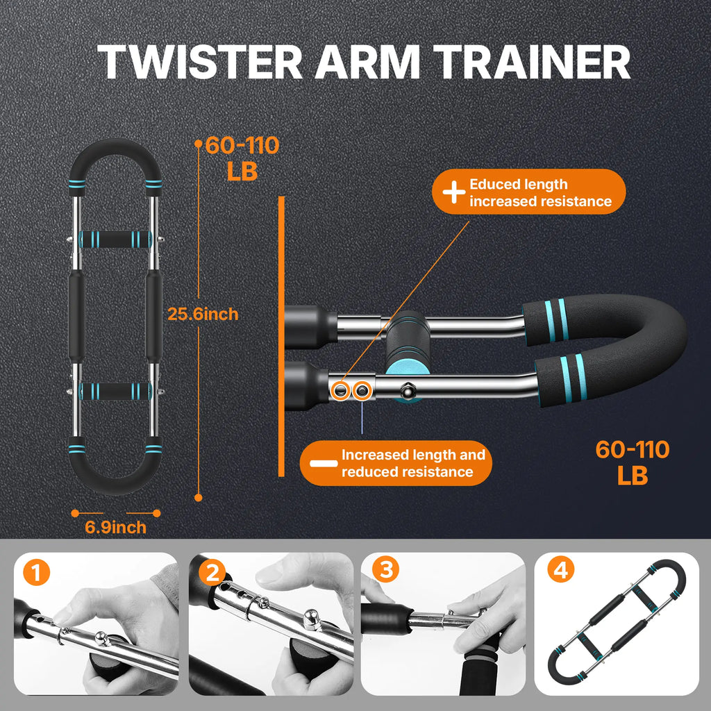 Merach Adjustable Power Twister Bar，With Portable Spring Resistance, Ideal for Upper Body Strength Training, Builds Muscles for Chest Shoulders and Arms, Home Gym Fitness Equipment for Men