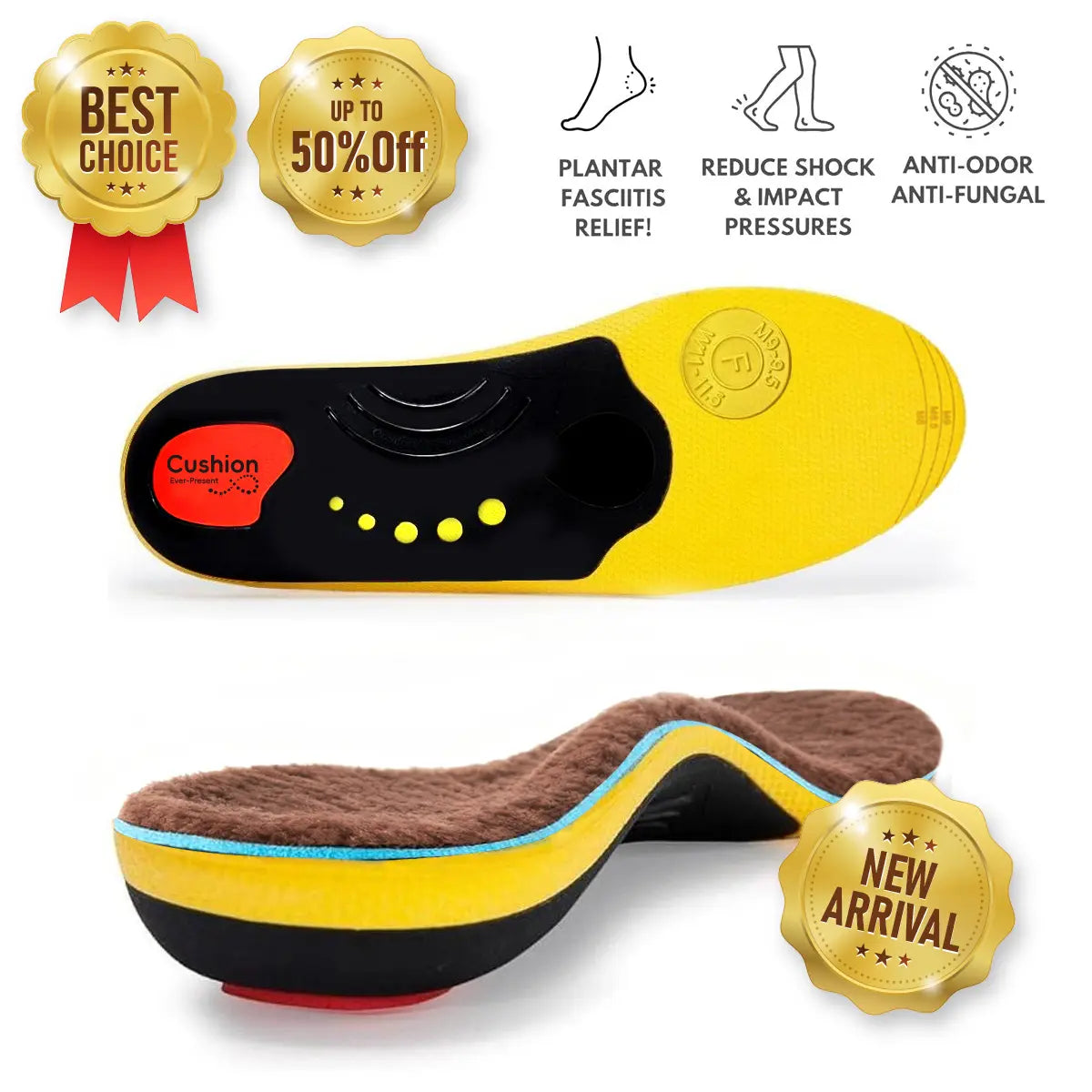 High Arch Support Orthotic Insoles for Men Women,Plantar Fasciitis Insoles,Work Boot Insoles for Standing All Day,Shock Absorbing Heavy Duty Support Relief Foot Pain,Orthotic Flat Feet,Heightening Insole,Chef,Food Service,Shoe Inserts,Sweat Footwear