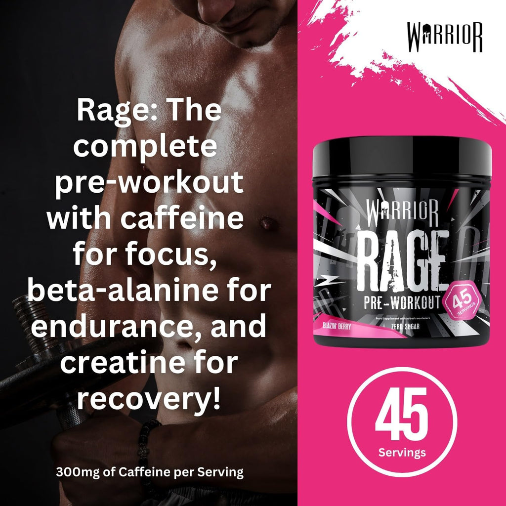 Rage Pre Workout Powder 392G (45 Servings) – 300Mg Caffeine High Stim Energy Drink Supplement + Beta-Alanine, Creatine, BCAA, Taurine, Citrulline & Arginine AAKG for Muscle – Blazin' Berry