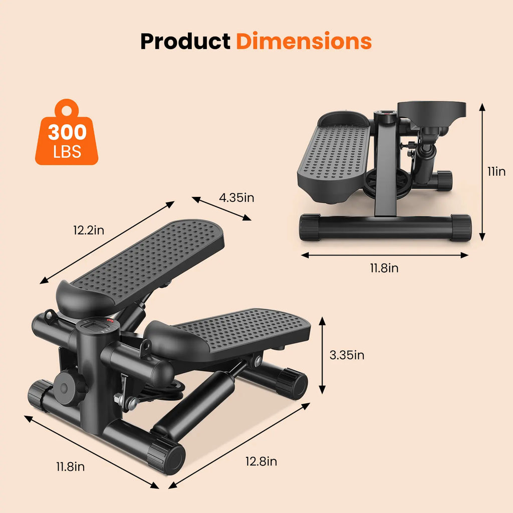 Mini Twist Stepper with Resistance Bands – Compact Home Workout Stepper, Adjustable Pedal Exercise Machine for Home, Office & Small Spaces