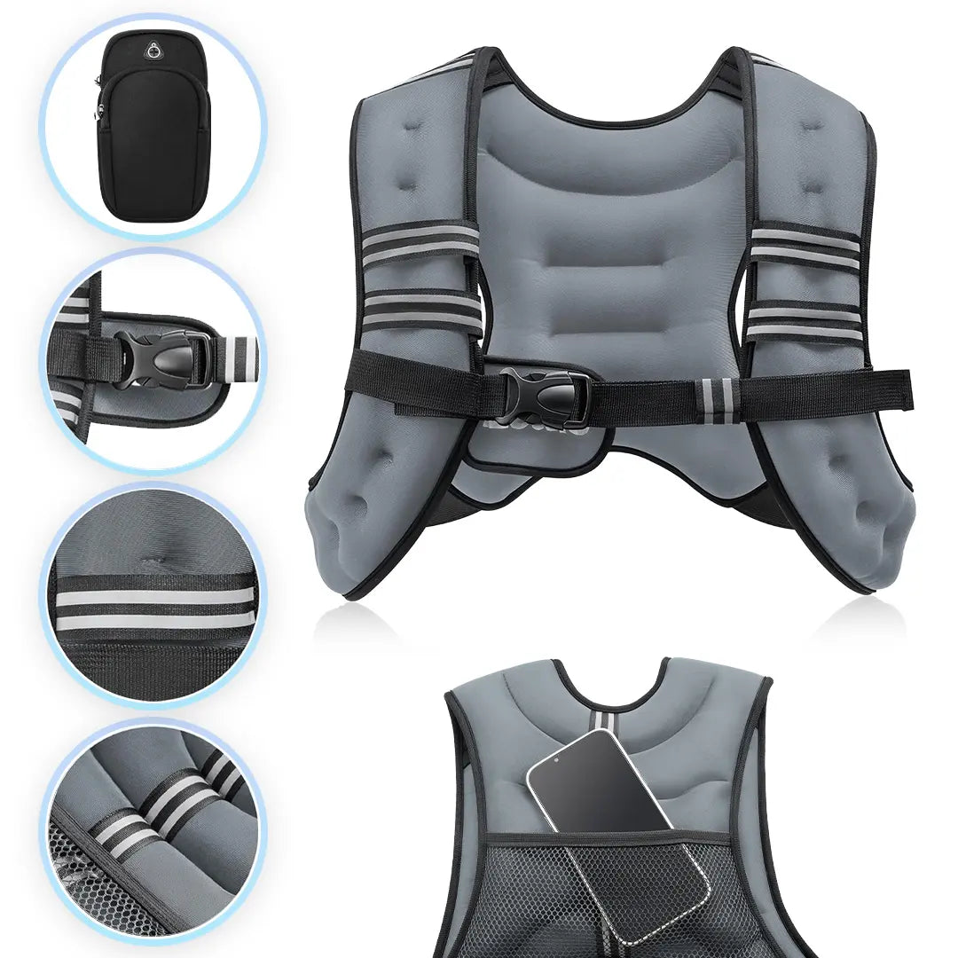 【Springstatements】Zelus Weighted Vests,6/8/12/16/20/25/30Lbs Weight Vest with Detachable Phone Pouch&Reflective Stripes&Adjustable Straps| Exercise Equipment & Workout Enhancer for Motivational Walking, Strength Training, Running, Rucking