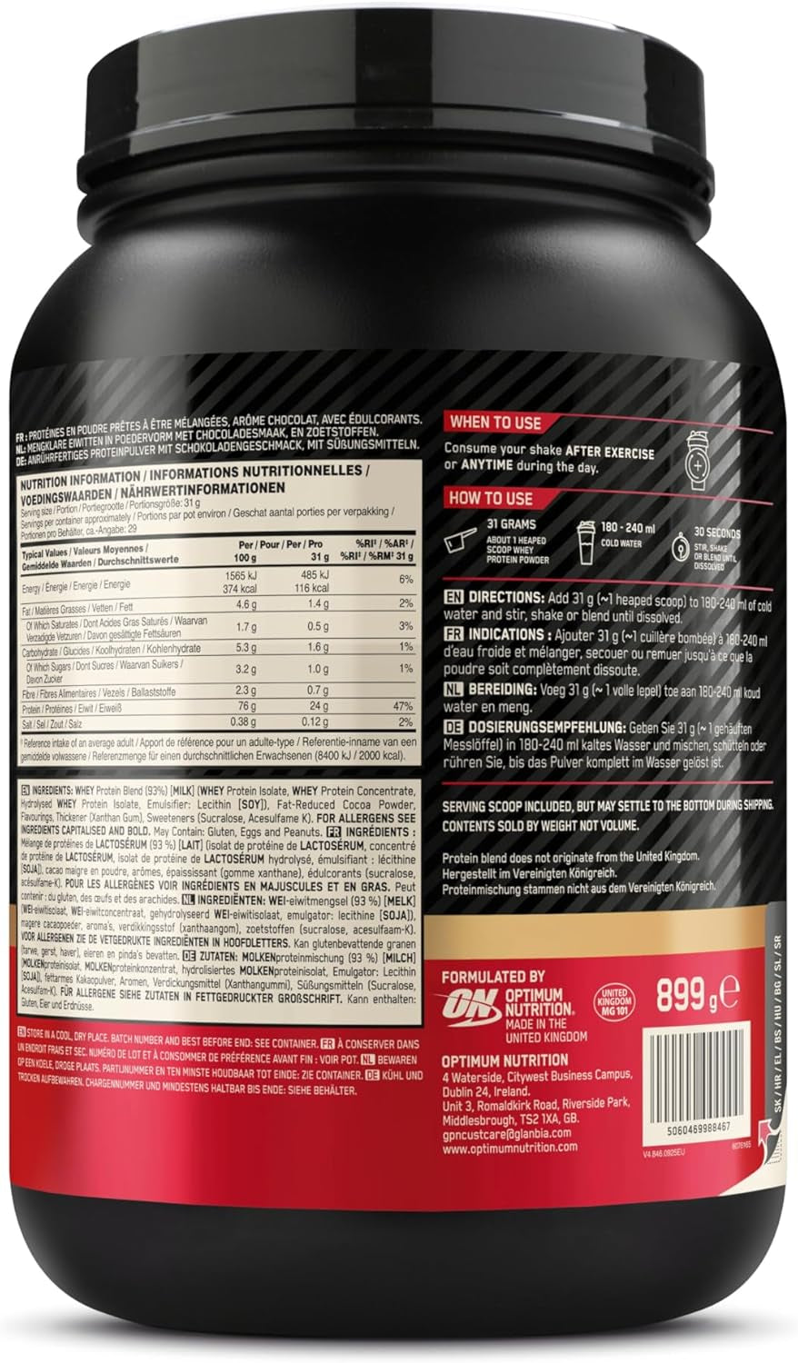 Gold Standard Whey Protein, Muscle Building Powder with Naturally Occurring Glutamine and Amino Acids, Double Rich Chocolate, 29 Servings, 899 G, Packaging May Vary