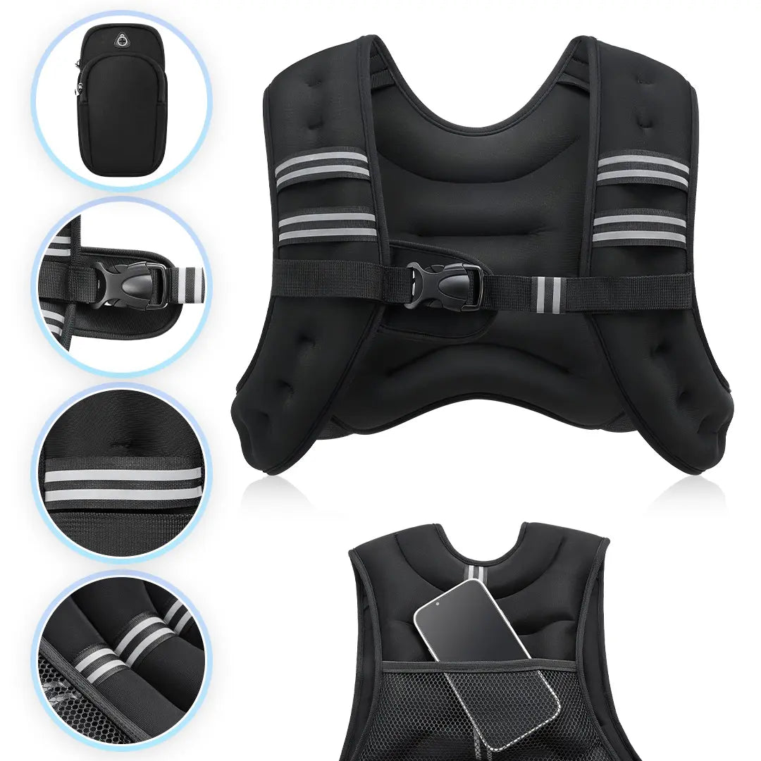 【Springstatements】Zelus Weighted Vests,6/8/12/16/20/25/30Lbs Weight Vest with Detachable Phone Pouch&Reflective Stripes&Adjustable Straps| Exercise Equipment & Workout Enhancer for Motivational Walking, Strength Training, Running, Rucking