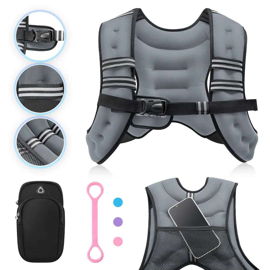 【Springstatements】Zelus Weighted Vests,6/8/12/16/20/25/30Lbs Weight Vest with Detachable Phone Pouch&Reflective Stripes&Adjustable Straps| Exercise Equipment & Workout Enhancer for Motivational Walking, Strength Training, Running, Rucking