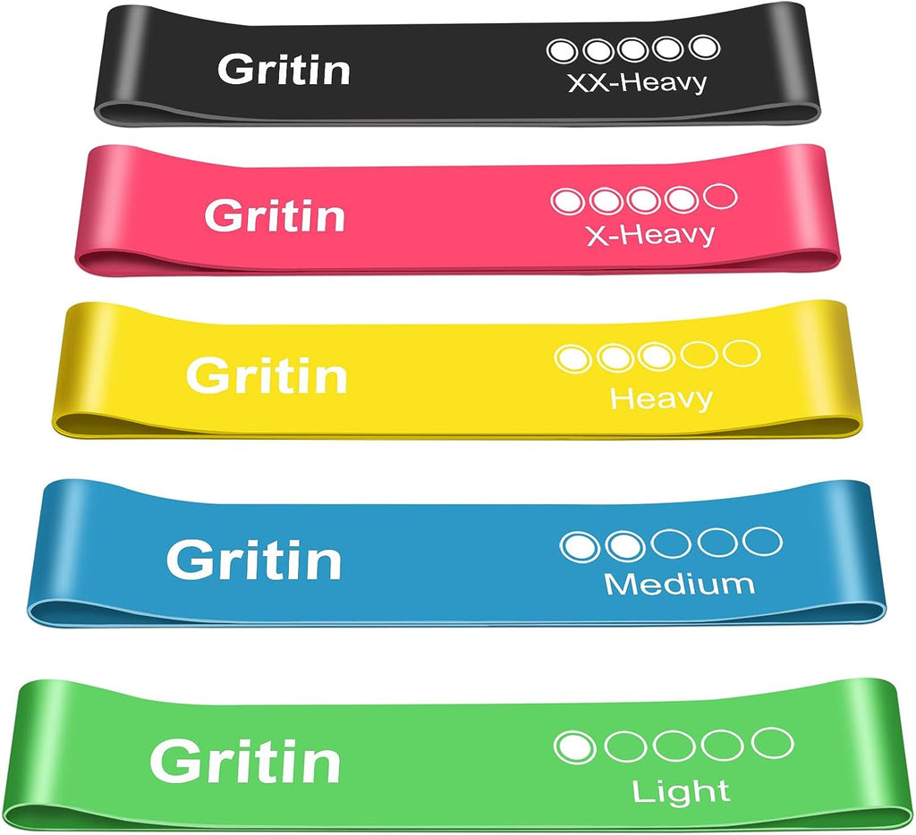 Resistance Bands, Set of 5 Skin-Friendly Resistance Fitness Exercise Loop Bands with 5 Different Strength Levels - Carrying Case Included - Ideal for Home, Gym, Yoga, Training