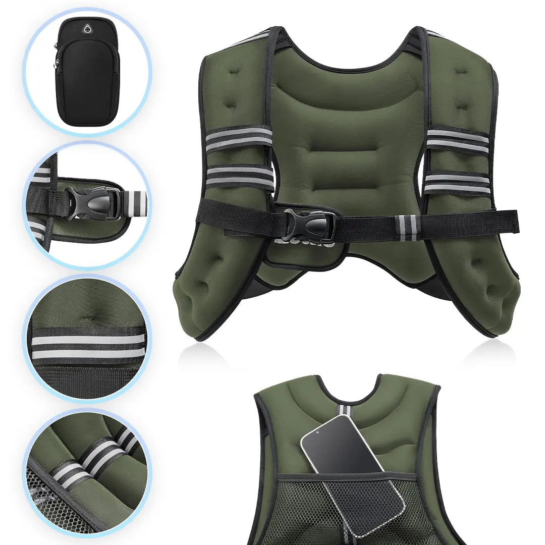 【Springstatements】Zelus Weighted Vests,6/8/12/16/20/25/30Lbs Weight Vest with Detachable Phone Pouch&Reflective Stripes&Adjustable Straps| Exercise Equipment & Workout Enhancer for Motivational Walking, Strength Training, Running, Rucking