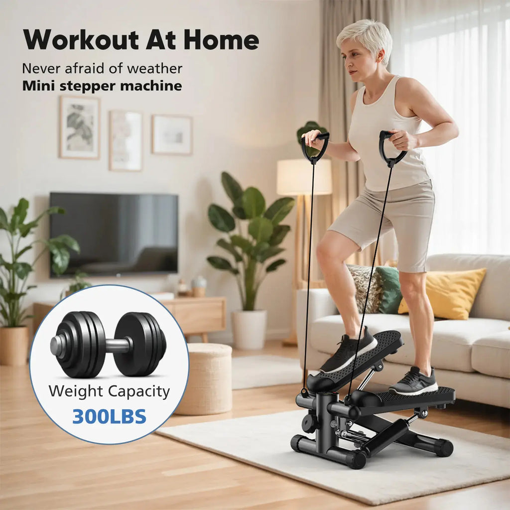Mini Twist Stepper with Resistance Bands – Compact Home Workout Stepper, Adjustable Pedal Exercise Machine for Home, Office & Small Spaces