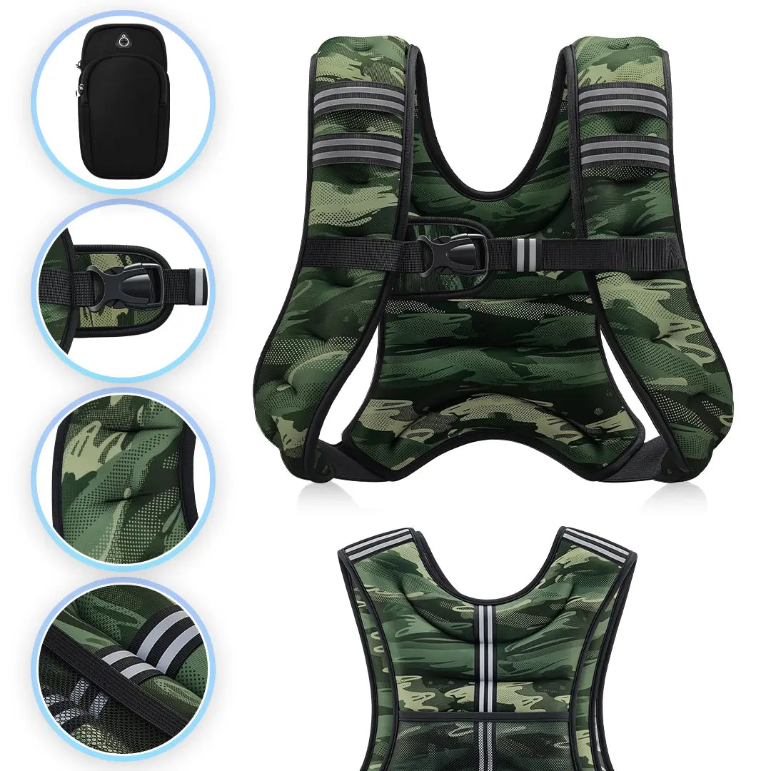 【Springstatements】Zelus Weighted Vests,6/8/12/16/20/25/30Lbs Weight Vest with Detachable Phone Pouch&Reflective Stripes&Adjustable Straps| Exercise Equipment & Workout Enhancer for Motivational Walking, Strength Training, Running, Rucking