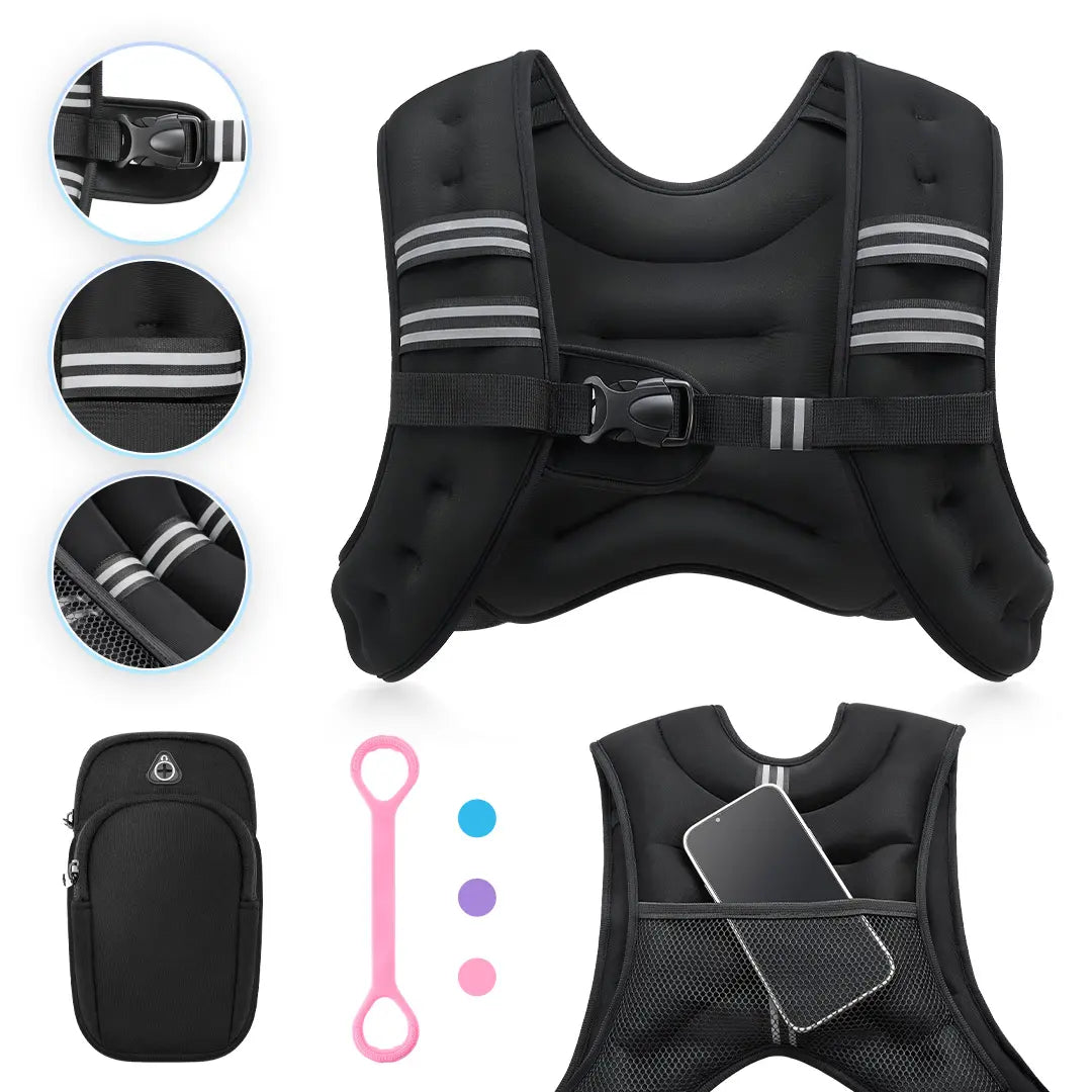 【Springstatements】Zelus Weighted Vests,6/8/12/16/20/25/30Lbs Weight Vest with Detachable Phone Pouch&Reflective Stripes&Adjustable Straps| Exercise Equipment & Workout Enhancer for Motivational Walking, Strength Training, Running, Rucking