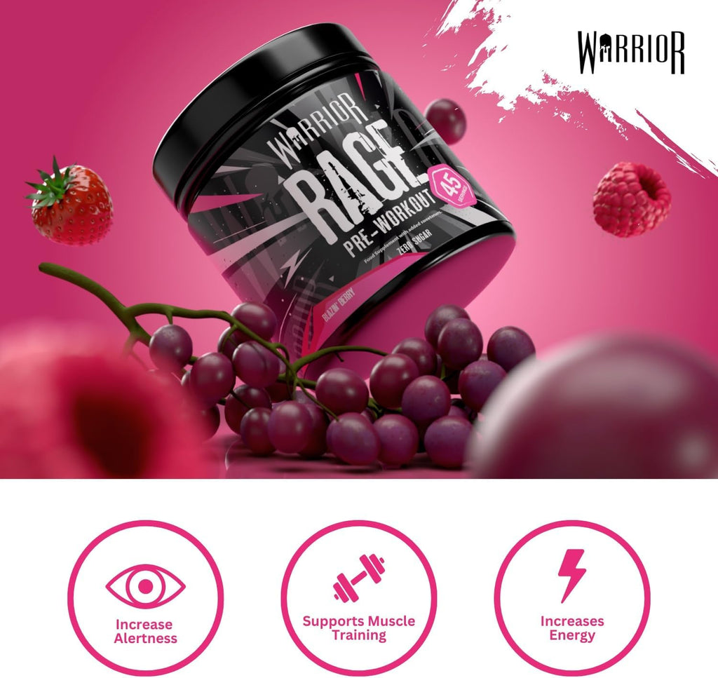 Rage Pre Workout Powder 392G (45 Servings) – 300Mg Caffeine High Stim Energy Drink Supplement + Beta-Alanine, Creatine, BCAA, Taurine, Citrulline & Arginine AAKG for Muscle – Blazin' Berry