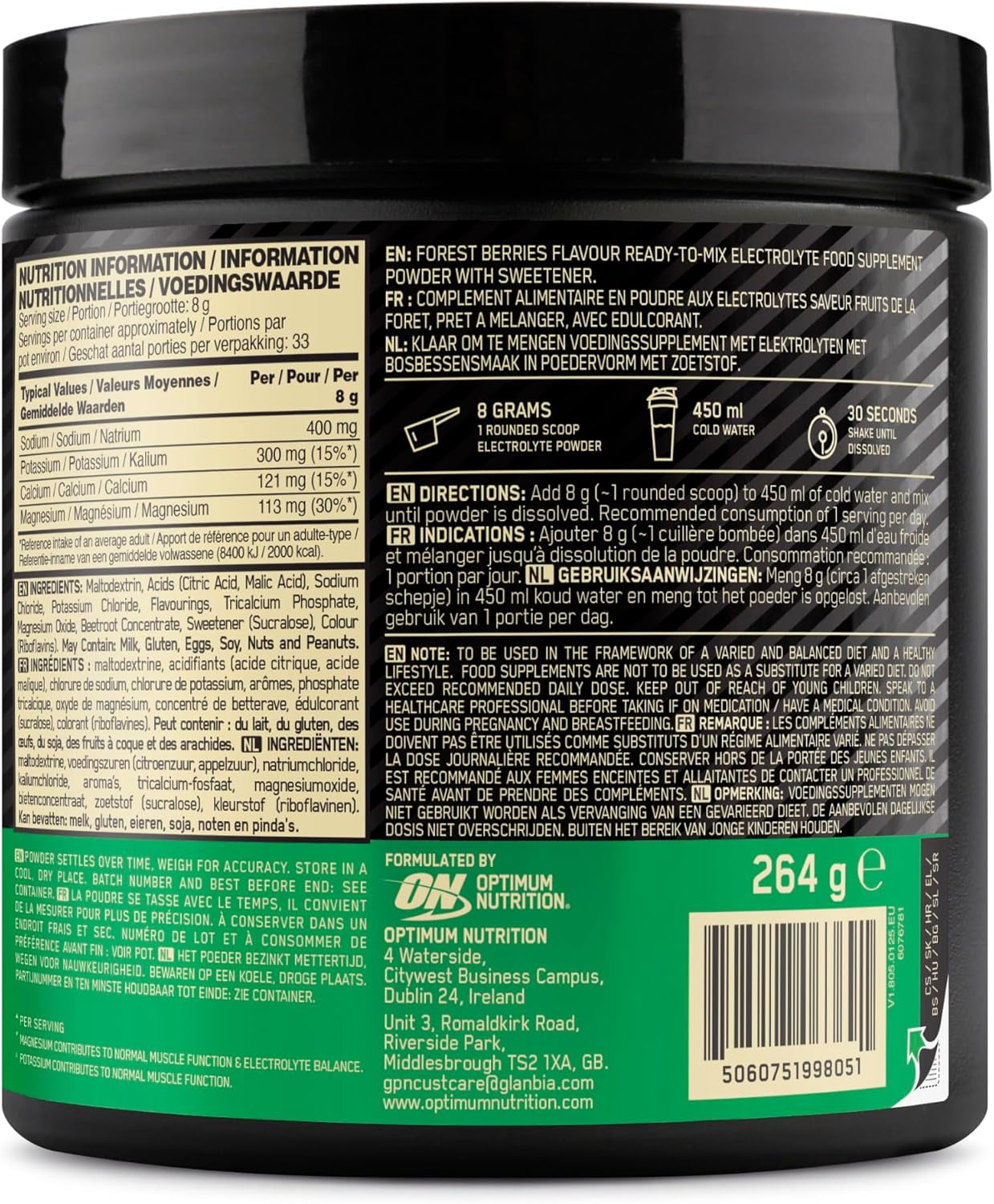 Electrolyte Powder, Forest Berries Ready-To-Mix Formula, Sodium Magnesium Potassium Food Supplement for Workouts and Intense Training, 264 G, 33 Servings