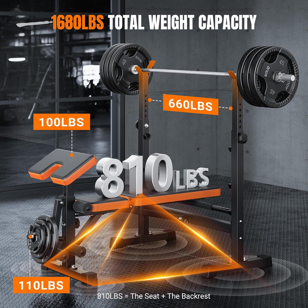 Multi-Function Weight Bench - Adjustable Leg Press, Preacher Curl Rack, Seat & Pedal for Full Body Workout Exercise Incline Decline Flat Utility Bench Press for Home Gym